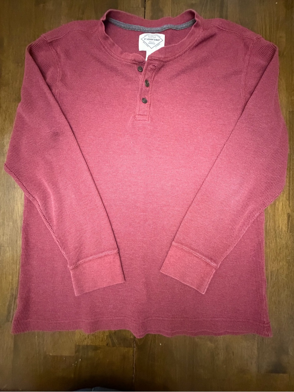 St. John's Bay Men's Brick Red Waffle-Knit Henley Crewneck Sweater